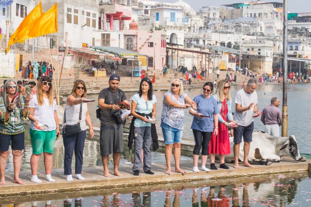 tourists near pushkar lake